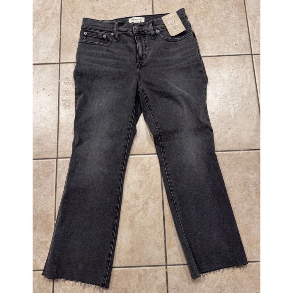 Madewell Jeans Womens 28P Petit Black Denim Mid Rise Kick out Flare Leg NEW